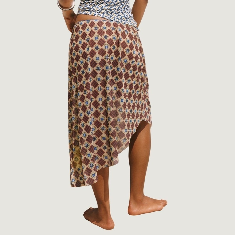 Anthropologie Mesh Midi Skirt Size M Sorrento Geometric Handkerchief Hem Brown